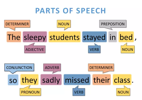 Sentence with labelled parts of speech
